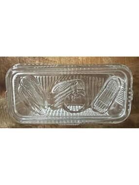 Vintage Federal Glass Clear Ribbed Refrigerator Dish with Embossed Vegetable Lid